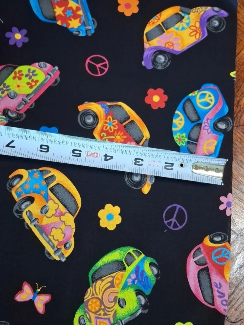 VIP Cranston Colorful Love Bugs Cars VW Beetles on Black -2.4 yards x 44